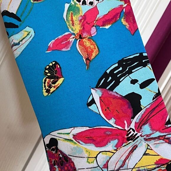 Nicole Miller Turquoise/Black/Multicolor Butterfly Dress Size M - Picture 6 of 7